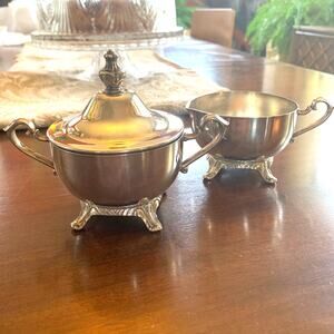 Wm. Rogers Sugar Caddy and Creamer Set, American Victorian, Antique Silver Plate
